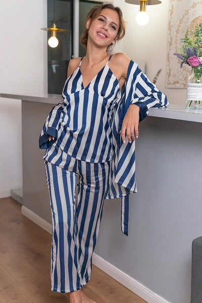 Trish Stripes 3-Piece Pajama Set-Malaya Intimates-Small/Medium-Malaya